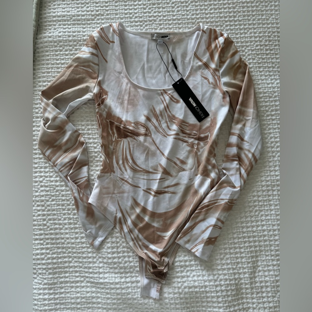 Brown marble long sleeve body suit